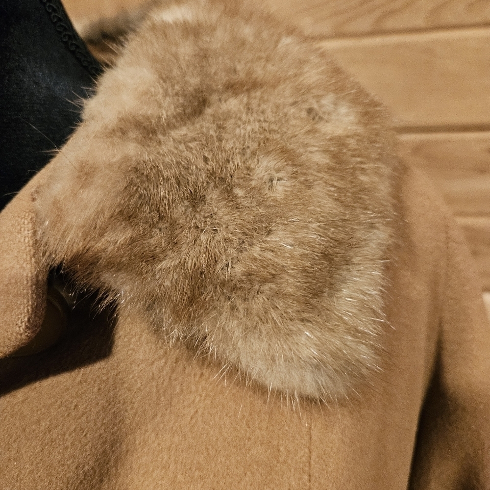 Cashmere Fur Collar 50s/60sVintage Camel Swing Coat Large, Size 10/12 - Picture 9 of 17